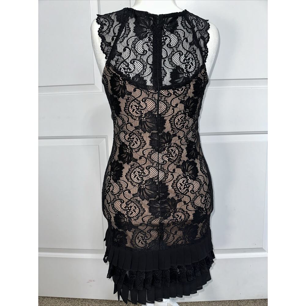 Kensie Women's Black Pleated Ruffled-Hem Lace A-Line Dress Size 6 - Picture 4 of 4